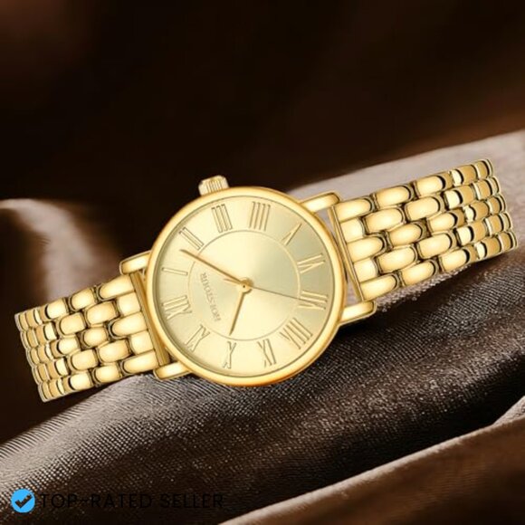 Vintage Round Case Roman Dial Watch Stainless Steel Band Water Resistant Classic